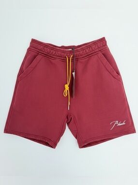 Rhude Terry Shorts in burgundy color with Yellow Drawstring